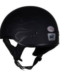 Hot Leathers HLT68 Type-1 Flat Black Flames Motorcycle DOT Approved Skull Cap Half Helmet