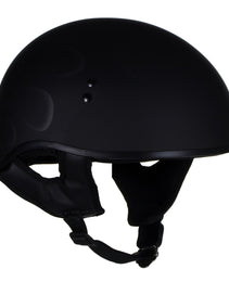 Hot Leathers HLT68 Type-1 Flat Black Flames Motorcycle DOT Approved Skull Cap Half Helmet