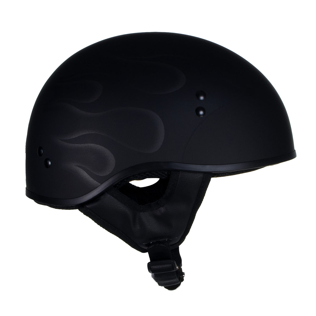 Hot Leathers HLT68 Type-1 Flat Black Flames Motorcycle DOT Approved Skull Cap Half Helmet