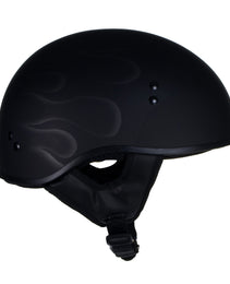 Hot Leathers HLT68 Type-1 Flat Black Flames Motorcycle DOT Approved Skull Cap Half Helmet