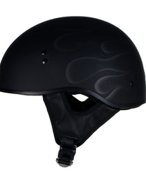 Hot Leathers HLT68 Type-1 Flat Black Flames Motorcycle DOT Approved Skull Cap Half Helmet
