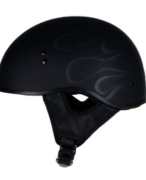 Hot Leathers HLT68 'Type-1' Flat Black Flames Motorcycle DOT Approved Skull Cap Half Helmet for Men and Women Biker