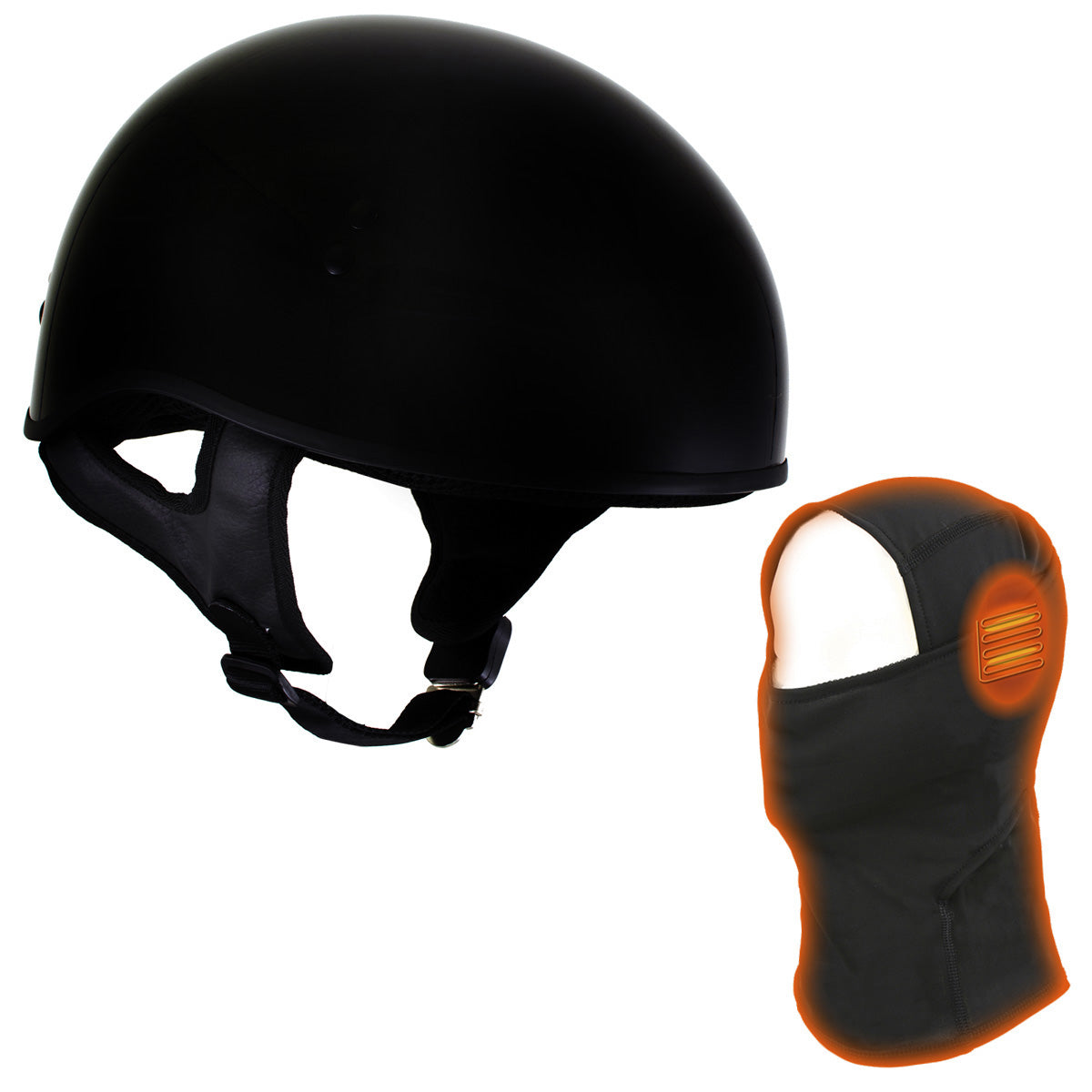 Hot Leathers HLT68 'The O.G.' Gloss Black DOT Half Helmet with Milwaukee Leather MP7922FMSET Heated Balaclava Bundle
