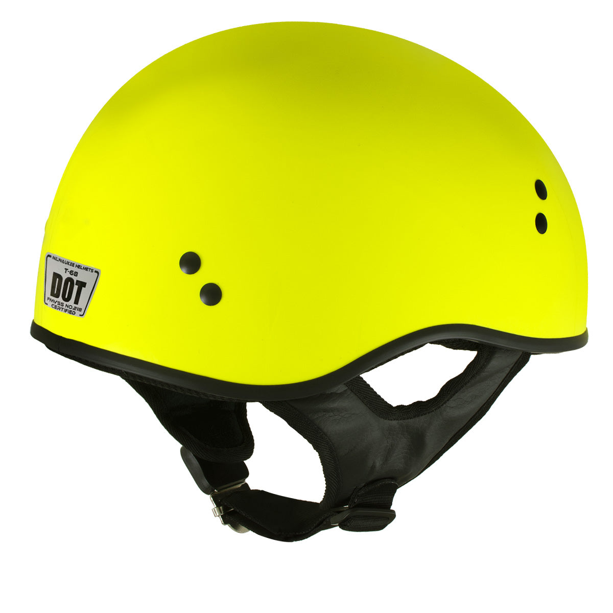 Milwaukee Helmets T68 The O.G. Hi-Vis Neon Yellow Motorcycle DOT Approved Skull Cap Half Helmet Biker