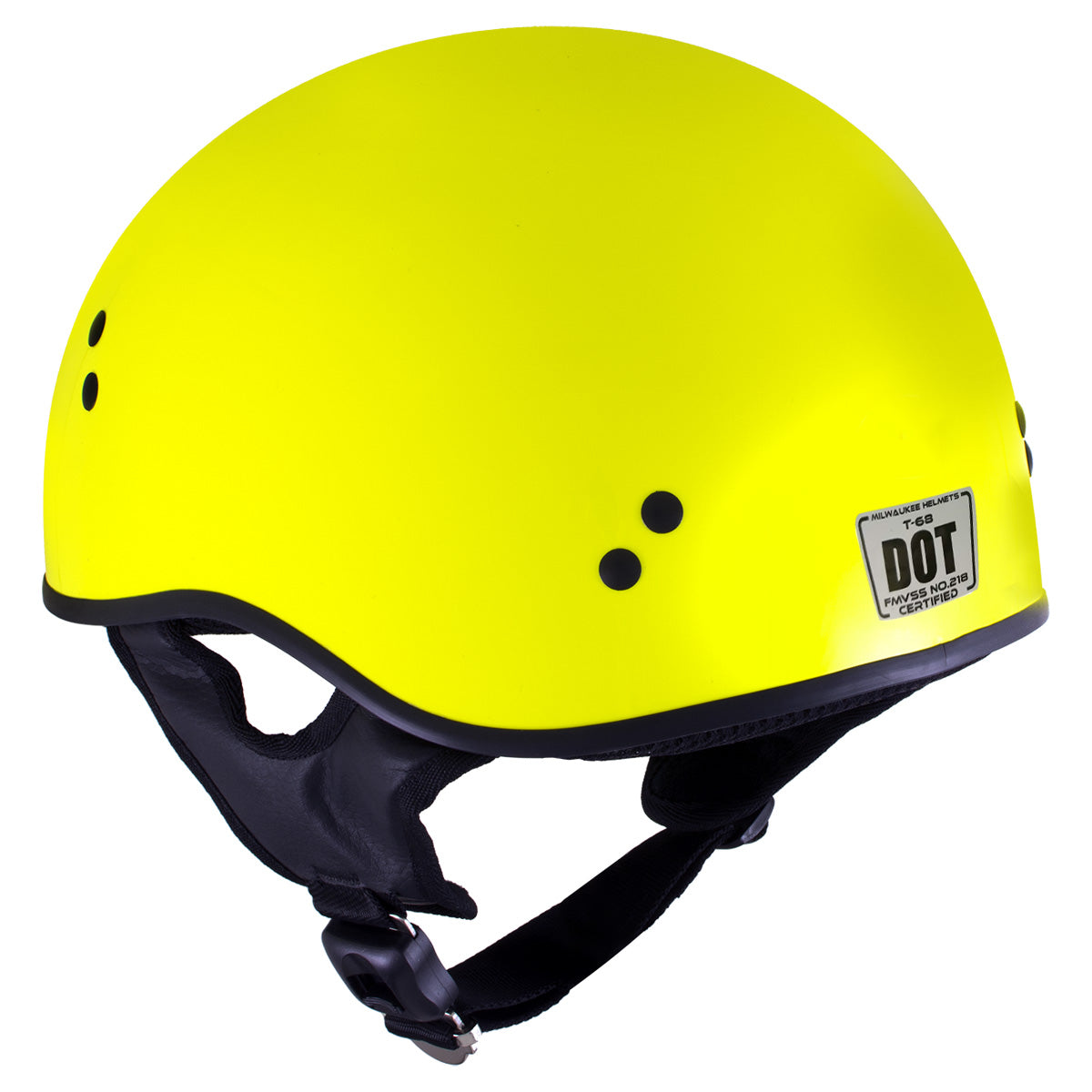 Milwaukee Helmets T68 'The O.G.' Hi-Vis Neon Yellow Motorcycle DOT Approved Skull Cap Half Helmet for Men and Women Biker