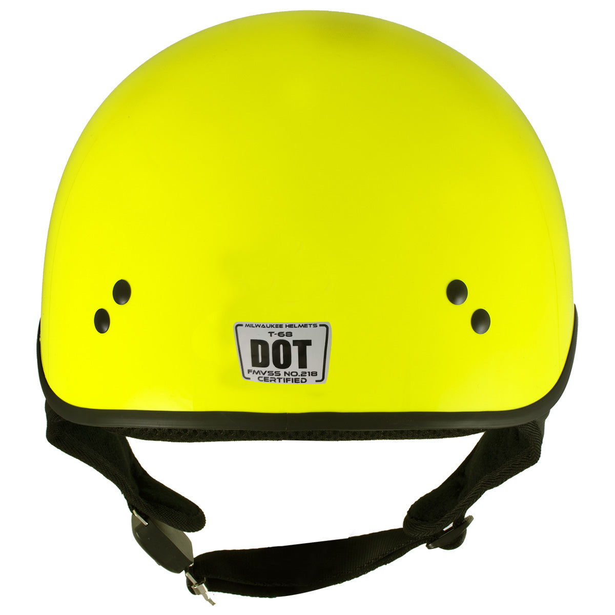 Milwaukee Helmets T68 'The O.G.' Hi-Vis Neon Yellow Motorcycle DOT Approved Skull Cap Half Helmet for Men and Women Biker