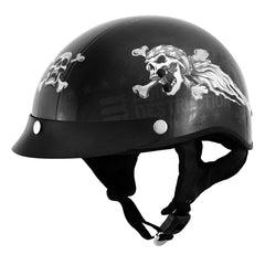 Milwaukee Helmets T70 'Freedom Skulls' Black Glossy Motorcycle DOT Approved Skull Cap Half Helmet for Men and Women Biker