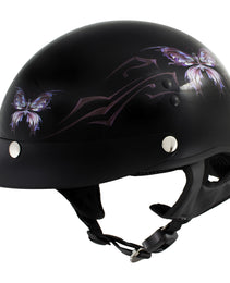 Hot Leathers HLT70 'Purple Butterfly' Glosy Black Advanced DOT Motorcycle Half Face Biker Helmet