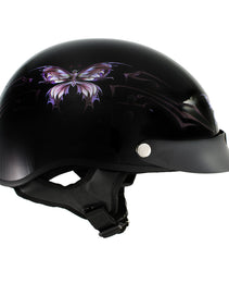 Hot Leathers HLT70 Purple Butterfly Glossy Black DOT Motorcycle Half Face Biker Helmet