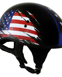 Hot Leathers HLT68 American Flag Black Glossy Motorcycle Skull Cap Half Helmet DOT Approved