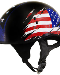 Hot Leathers HLT68 'American Flag' Advanced DOT Black Glossy Motorcycle Skull Cap Half Helmet for Men and Women