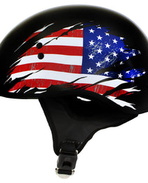 Hot Leathers HLT68 American Flag Black Glossy Motorcycle Skull Cap Half Helmet DOT Approved