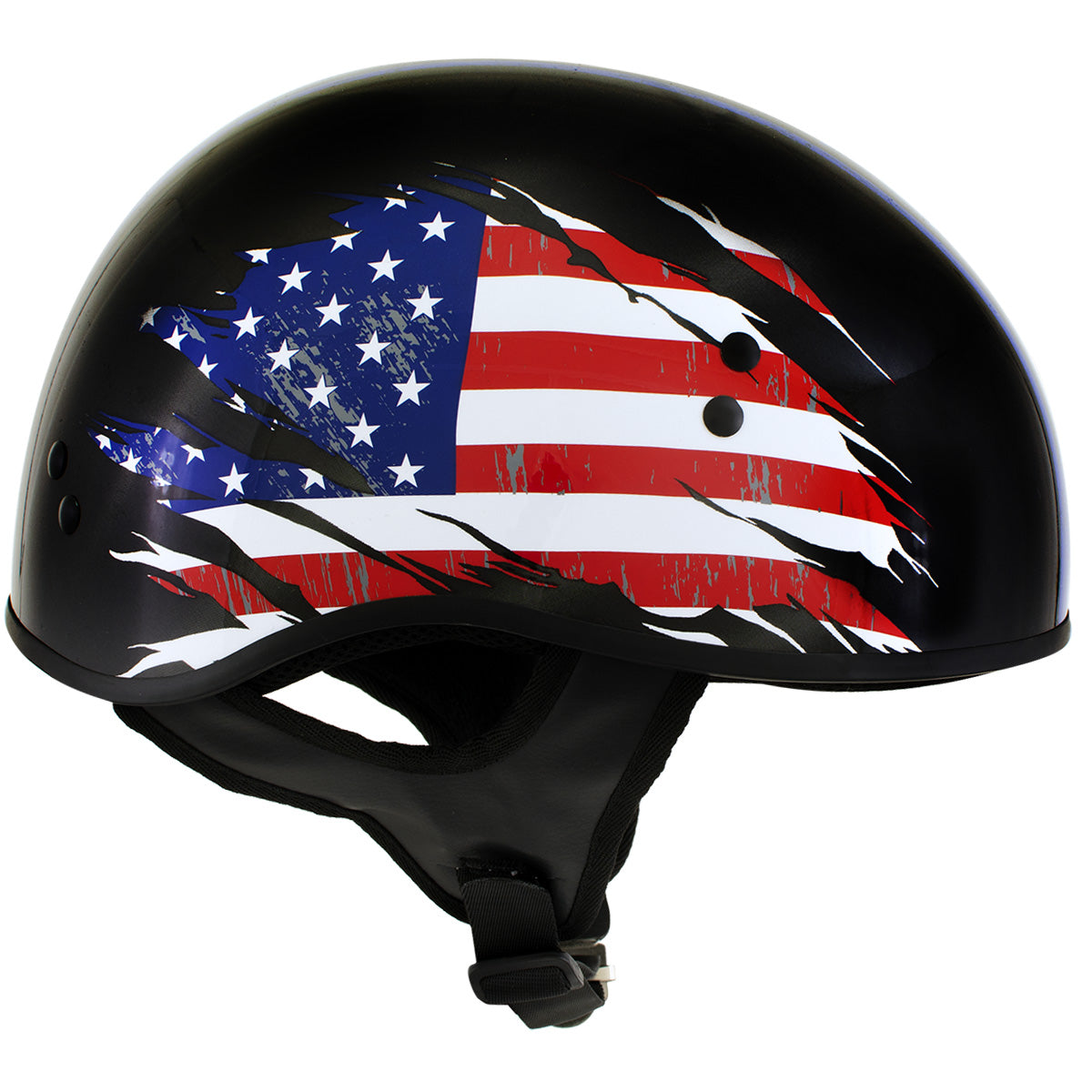Hot Leathers HLT68 American Flag Black Glossy Motorcycle Skull Cap Half Helmet DOT Approved
