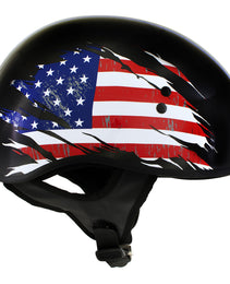 Hot Leathers HLT68 American Flag Black Glossy Motorcycle Skull Cap Half Helmet DOT Approved