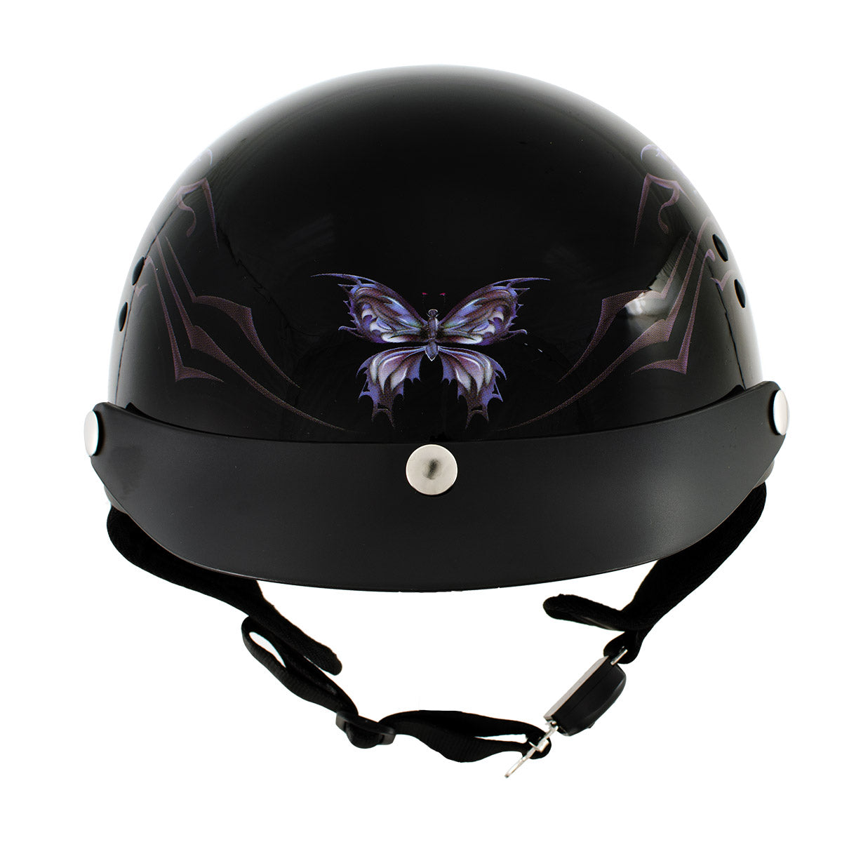 Hot Leathers HLT70 Purple Butterfly Glossy Black DOT Motorcycle Half Face Biker Helmet