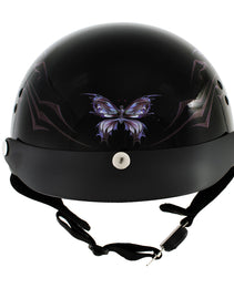 Hot Leathers HLT70 Purple Butterfly Glossy Black DOT Motorcycle Half Face Biker Helmet