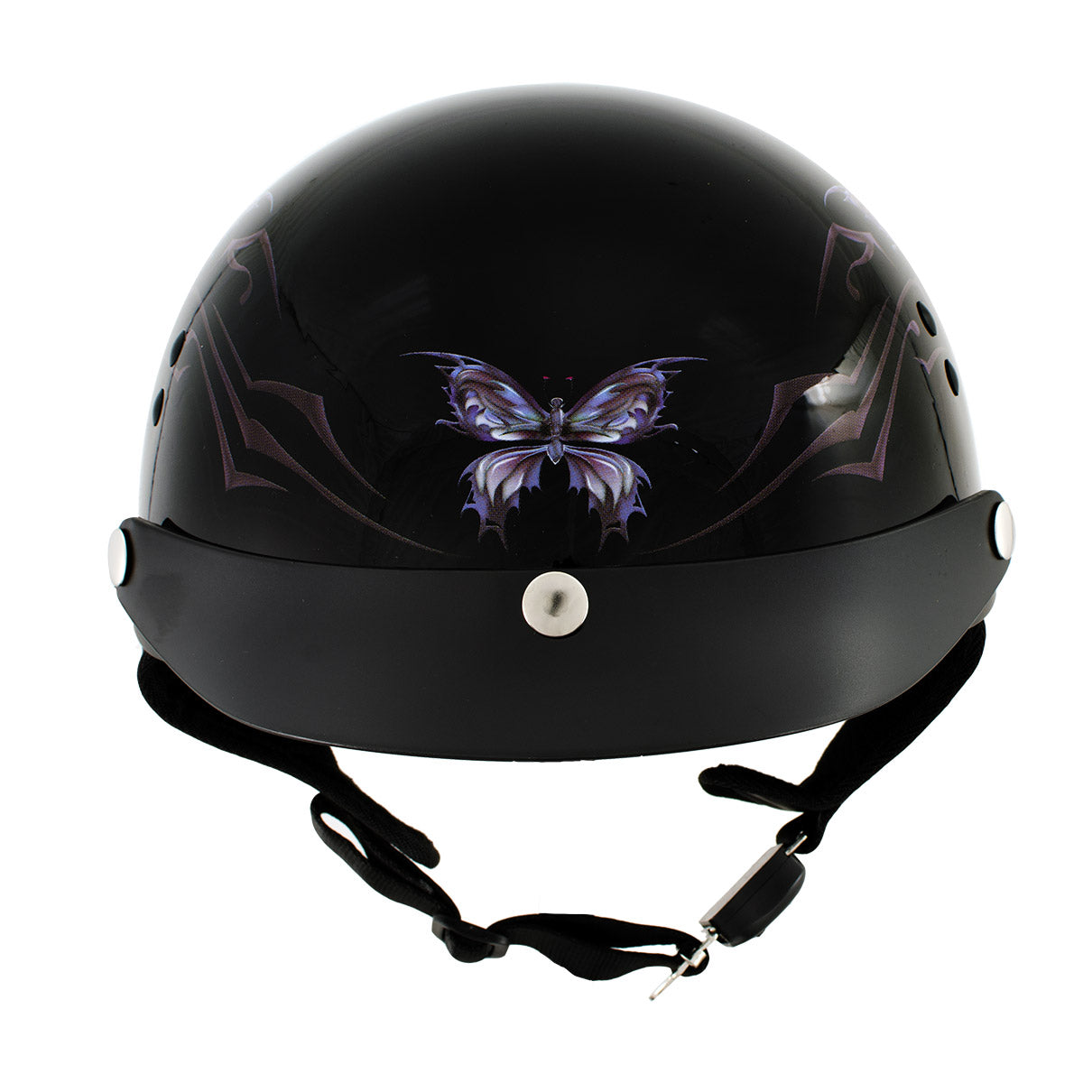 Hot Leathers HLT70 'Purple Butterfly' Glosy Black Advanced DOT Motorcycle Half Face Biker Helmet