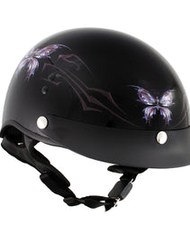 Hot Leathers HLT70 Purple Butterfly Glossy Black DOT Motorcycle Half Face Biker Helmet