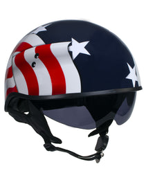 Hot Leathers T72 Blue Flag Advanced DOT Motorcycle Half Helmet Biker w/ Drop Down Visor