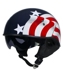 Hot Leathers T72 Blue Flag Advanced DOT Motorcycle Half Helmet Biker w/ Drop Down Visor