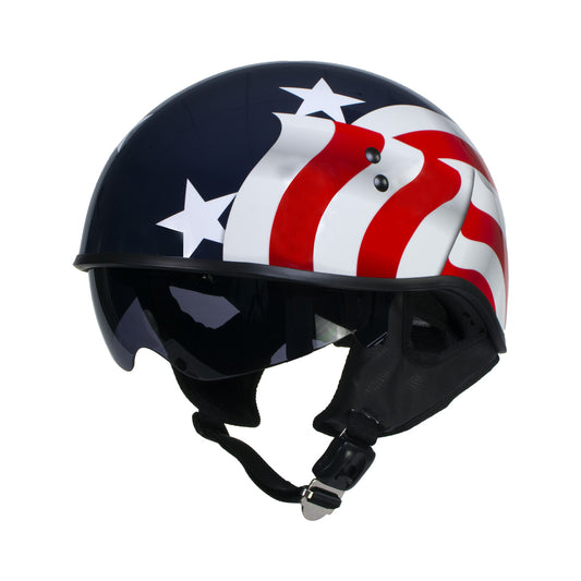 Hot Leathers T72 'Blue Flag' Advanced DOT Motorcycle Half Helmet for Men and Women Biker with Drop Down Visor