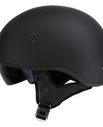 Hot Leathers T72 Black Widow Flat Black Motorcycle Half Helmet Biker w/ Drop Down Visor