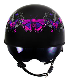 Milwaukee Helmets T72 Gloss Black Pink Butterflies Advanced DOT Helmet w/ Drop Down Visor