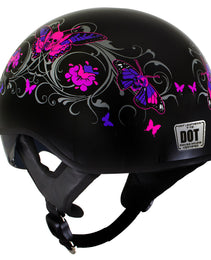 Milwaukee Helmets T72 Gloss Black Pink Butterflies Advanced DOT Helmet w/ Drop Down Visor