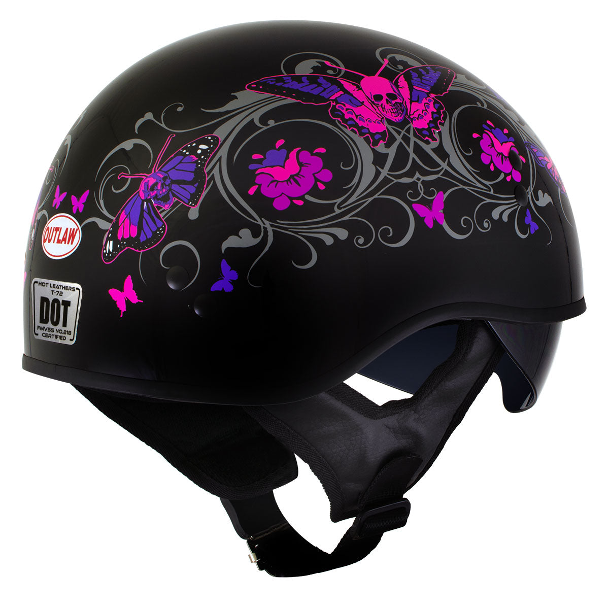 Milwaukee Helmets T72 Gloss Black Pink Butterflies Advanced DOT Helmet w/ Drop Down Visor