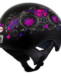 Milwaukee Helmets T72 Gloss Black Pink Butterflies Advanced DOT Helmet w/ Drop Down Visor