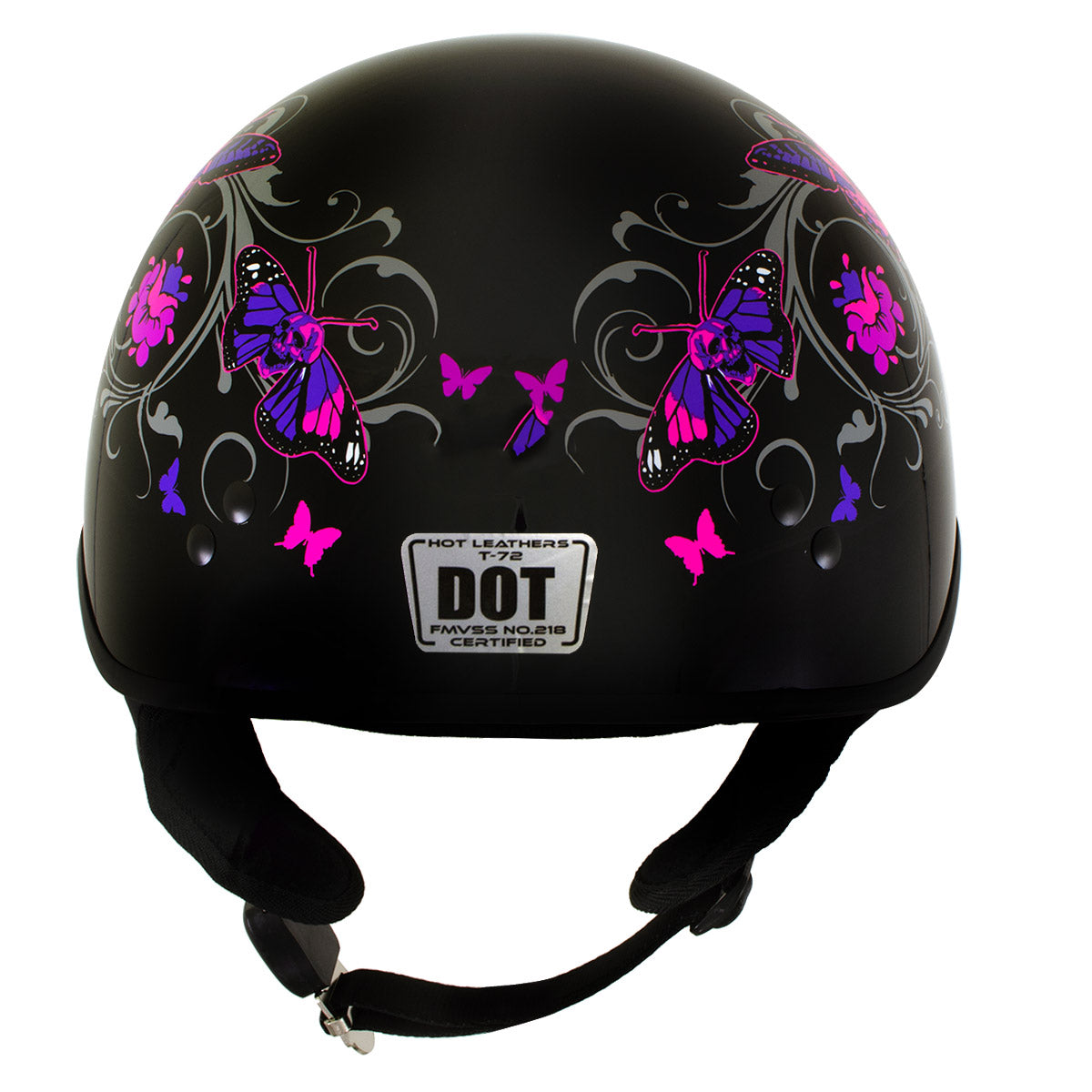 Milwaukee Helmets T72 Gloss Black Pink Butterflies Advanced DOT Helmet w/ Drop Down Visor
