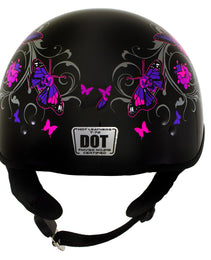 Milwaukee Helmets T72 Gloss Black Pink Butterflies Advanced DOT Helmet w/ Drop Down Visor