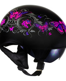 Milwaukee Helmets T72 Gloss Black Pink Butterflies Advanced DOT Helmet w/ Drop Down Visor