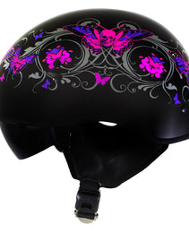 Milwaukee Helmets T72 Gloss Black Pink Butterflies Advanced DOT Helmet w/ Drop Down Visor