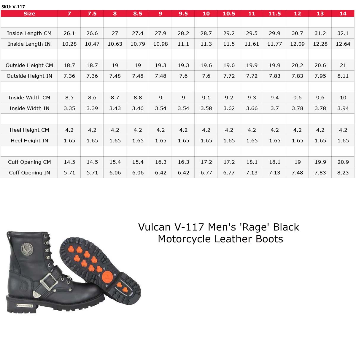 Vulcan V-117 Men's 'Rage' Black Lace-Up Motorcycle Riding Leather Boots