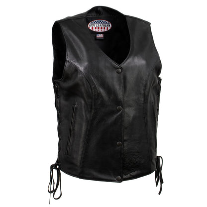 Hot Leathers VSL5002 USA Made Women's 'Kitten' Black Leather Motorcycle Vest with Side Laces
