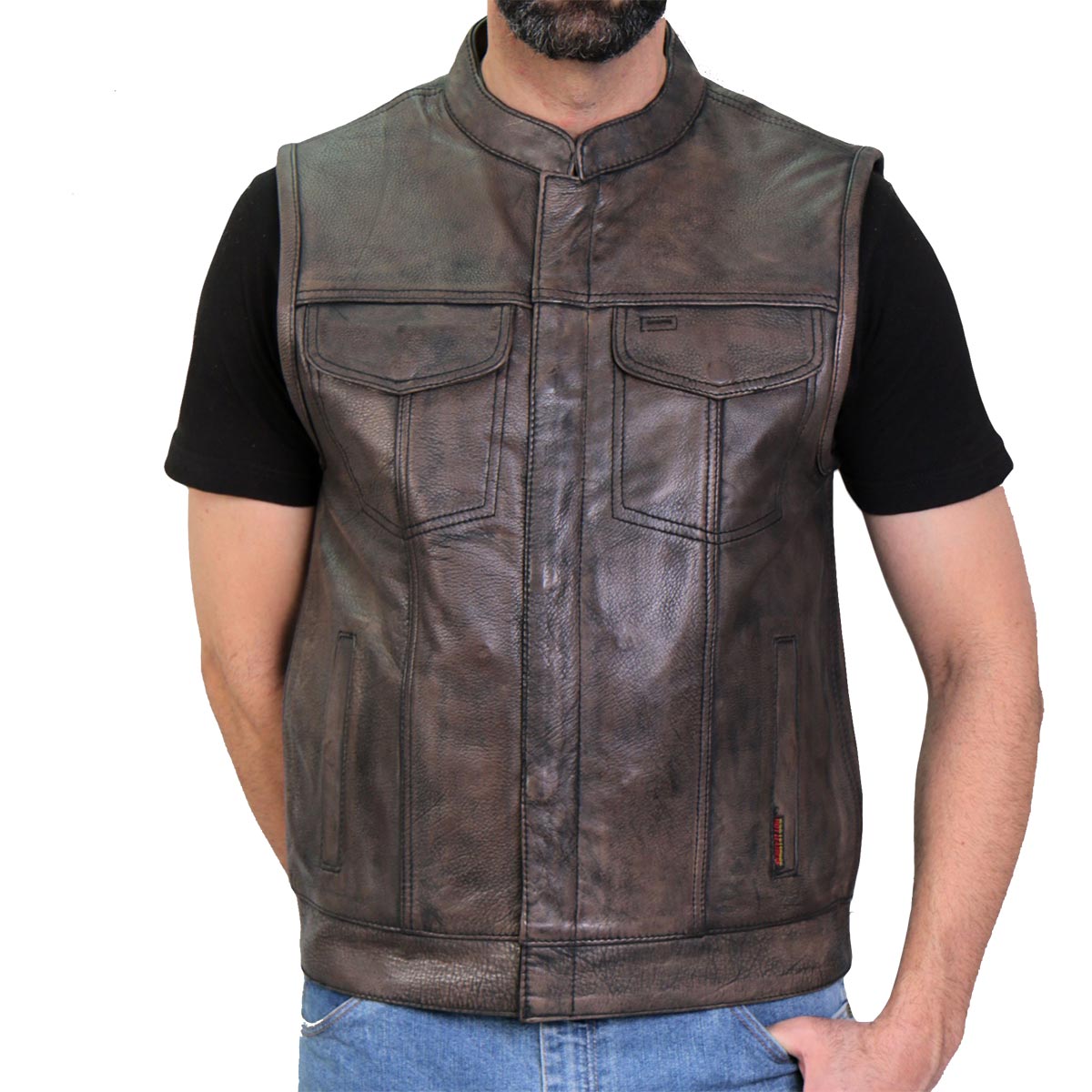 Hot Leathers VSM1035 Men's Distressed Brown 'Conceal and Carry' Club Leather Vest