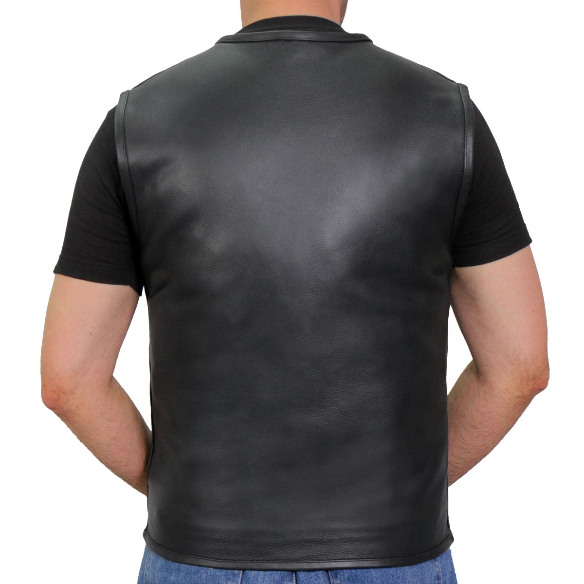 Hot Leathers VSM1036 Men's Black 'Conceal and Carry' Motorcycle Club Style Leather Zip Vest