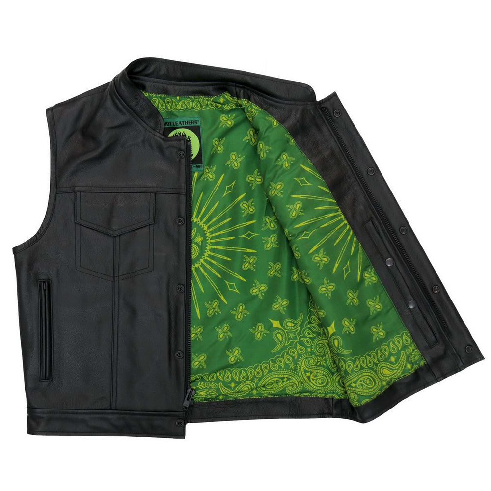 Hot Leathers VSM1050 Men’s Black Paisley Green Conceal and Carry Leather Vest