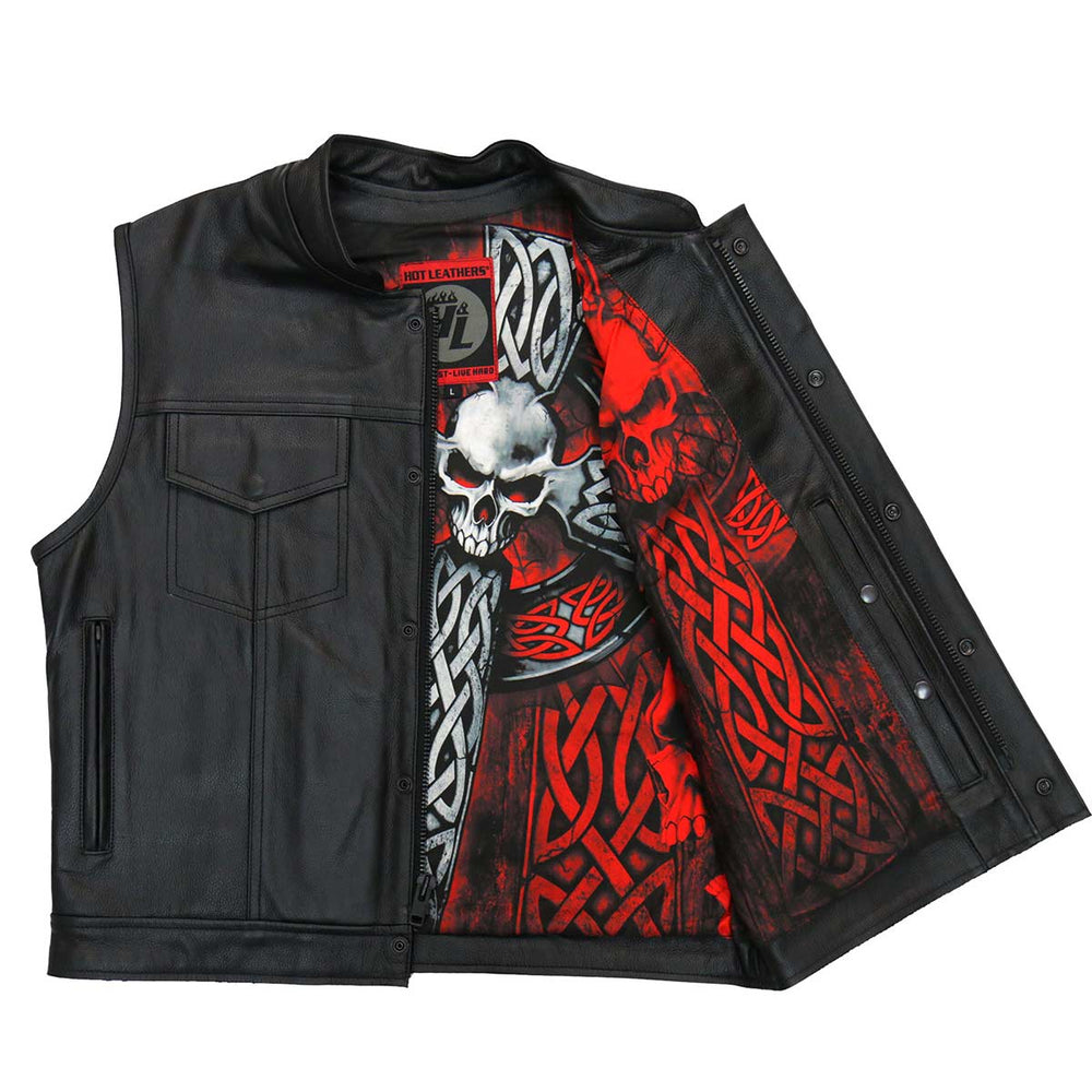 Hot Leathers VSM1051 Men's Black Celtic Cross Conceal and Carry Leather Vest