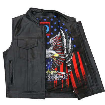 Hot Leathers VSM1052 Men's Black Patriotic Conceal and Carry Leather Vest