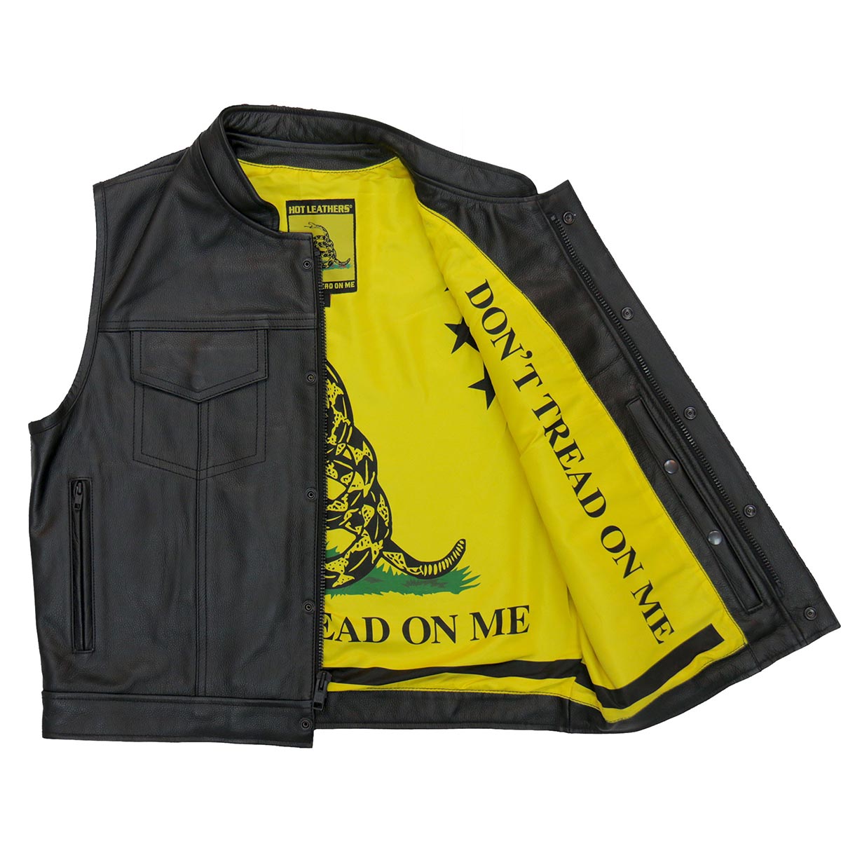 Hot Leathers VSM1053 Men's Black Dont Tread On Me Conceal and Carry Leather Vest