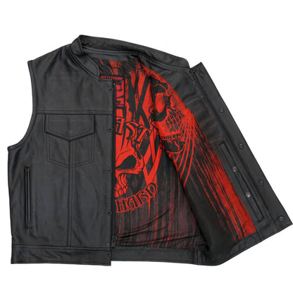 Hot Leathers VSM1055 Men’s Black Over The Top Skull Conceal and Carry Leather Vest