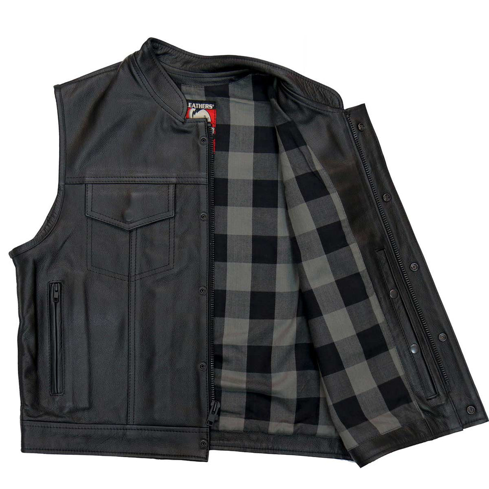 Hot Leathers VSM1059 Men's Black Flannel Grey Conceal and Carry Leather Vest