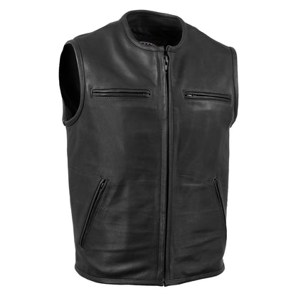Milwaukee Leather USA MADE MLVSM5001 Men's Black 'Steerhide' Premium Leather Motorcycle Club Style Vest
