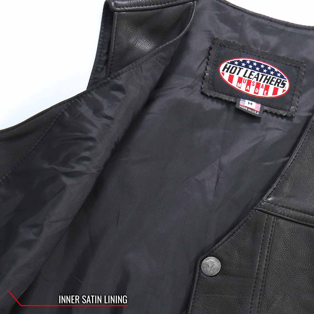 Hot Leathers VSM5005 Men's USA Made Buffalo Nickel Snap Premium Leather Vest