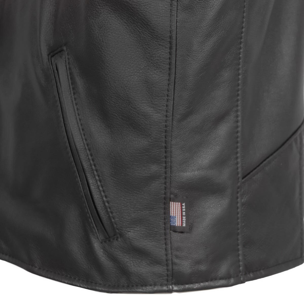 Hot Leathers VSM5009 USA Made Men's Black V-Neck Premium Leather Zippered Vest