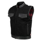 Hot Leathers VSM5101 USA Made Men's 'Burn Out' Black Denim and Leather Vest with Plaid Red Lining