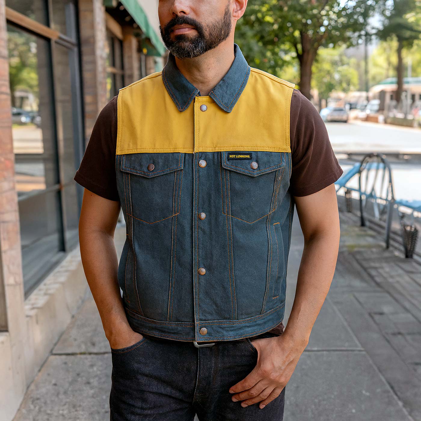 Hot Leathers VSM6103 Men's '2-Tone' Leather and Denim Club Style Biker Vest