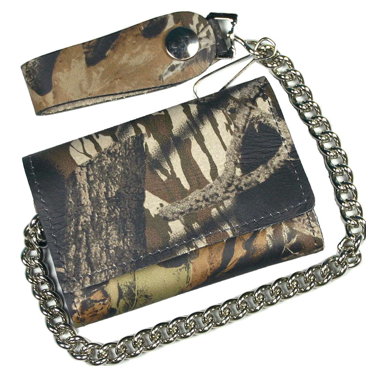 Hot Leathers Tri Fold Wallet Camo with Chain WLC3003